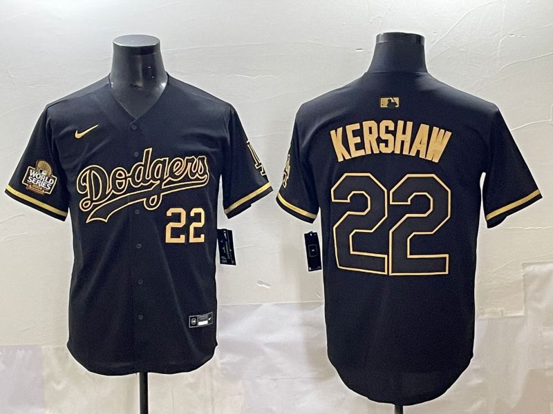 Men 2025 Los Angeles Dodgers 22 Kershaw Black Gold Five generations Nike MLB Jersey style 3
